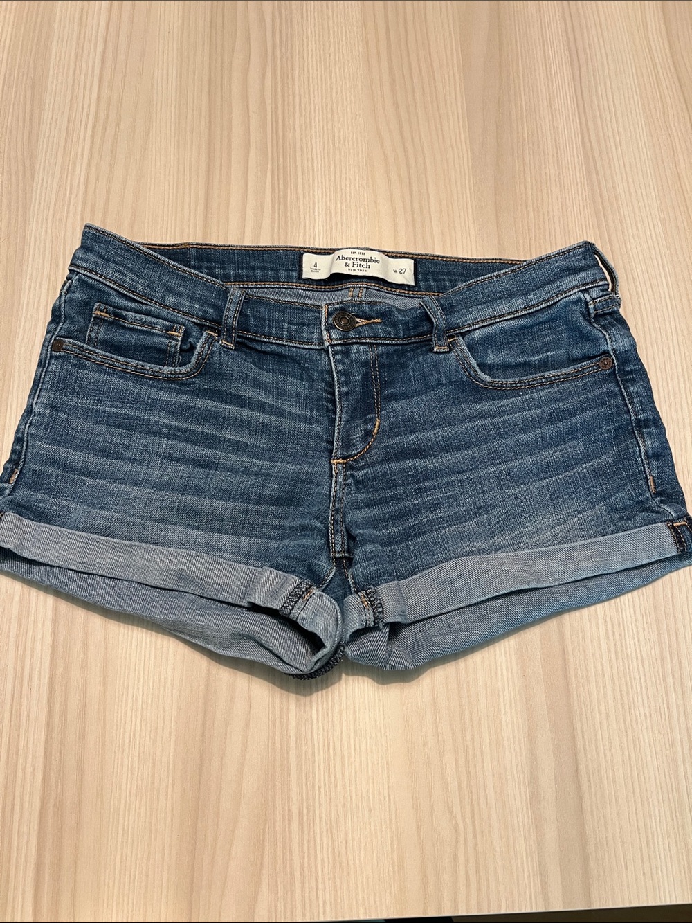 Abercrombie & Fitch Women's Cuffed Dark Blue Denim Shorts